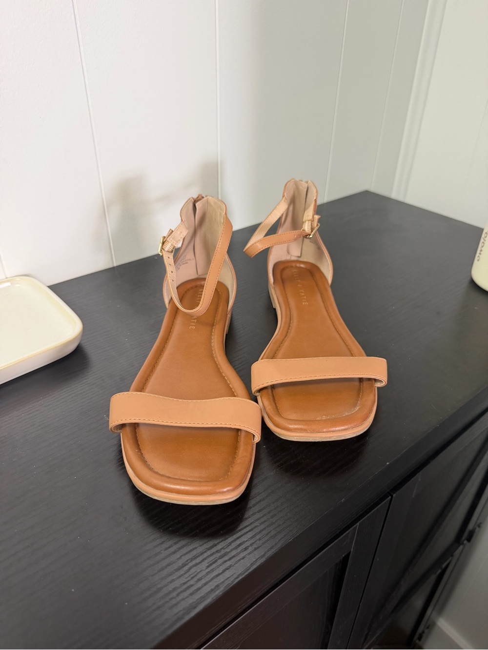 Kelly & Katie Tan Ankle-Strap Square-Toe Sandals